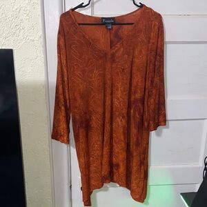 Frazzle Orange Flowy Stretchy Textured Quarter Sleeve Tunic